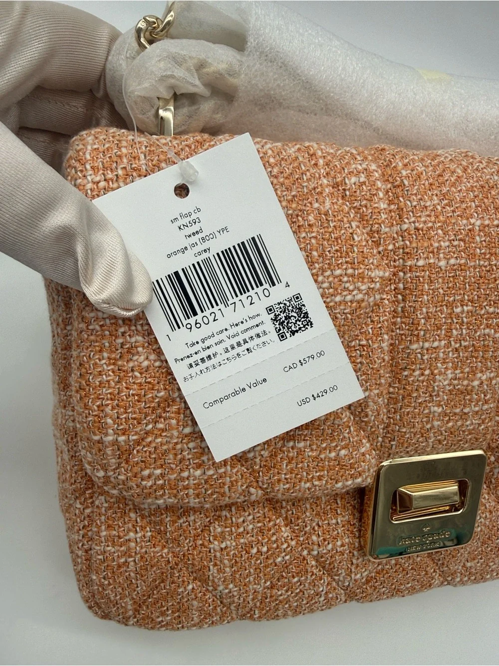 Kate Spade Carey Quilted Tweed Crossbody Bag Orange Jasper